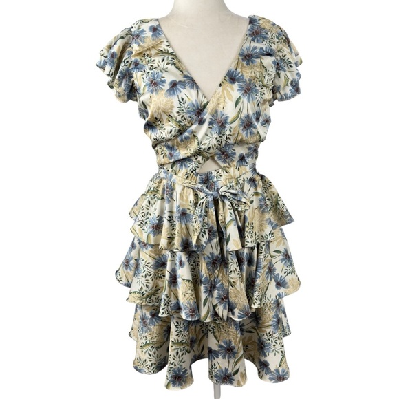 En Saison Dahlia Floral Puff Sleeve Mini Dress NWT Cottagecore Romantic Dress M - Picture 2 of 16